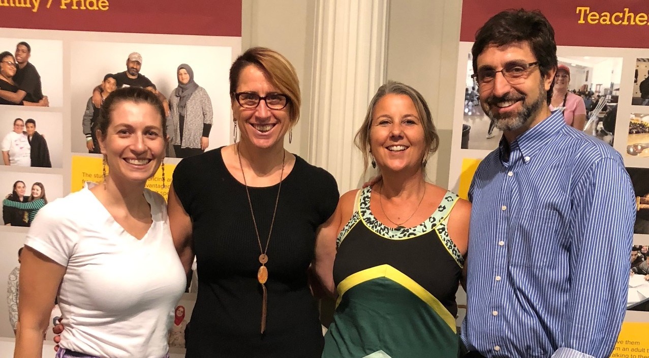 CDGG alumnae Tara Zagofsky, jesikah maria ross, and Deb Marois along with Jonathan London at jesikah’s multi-media exhibit at the California History Museum about a year at Sacramento’s Encina High School.